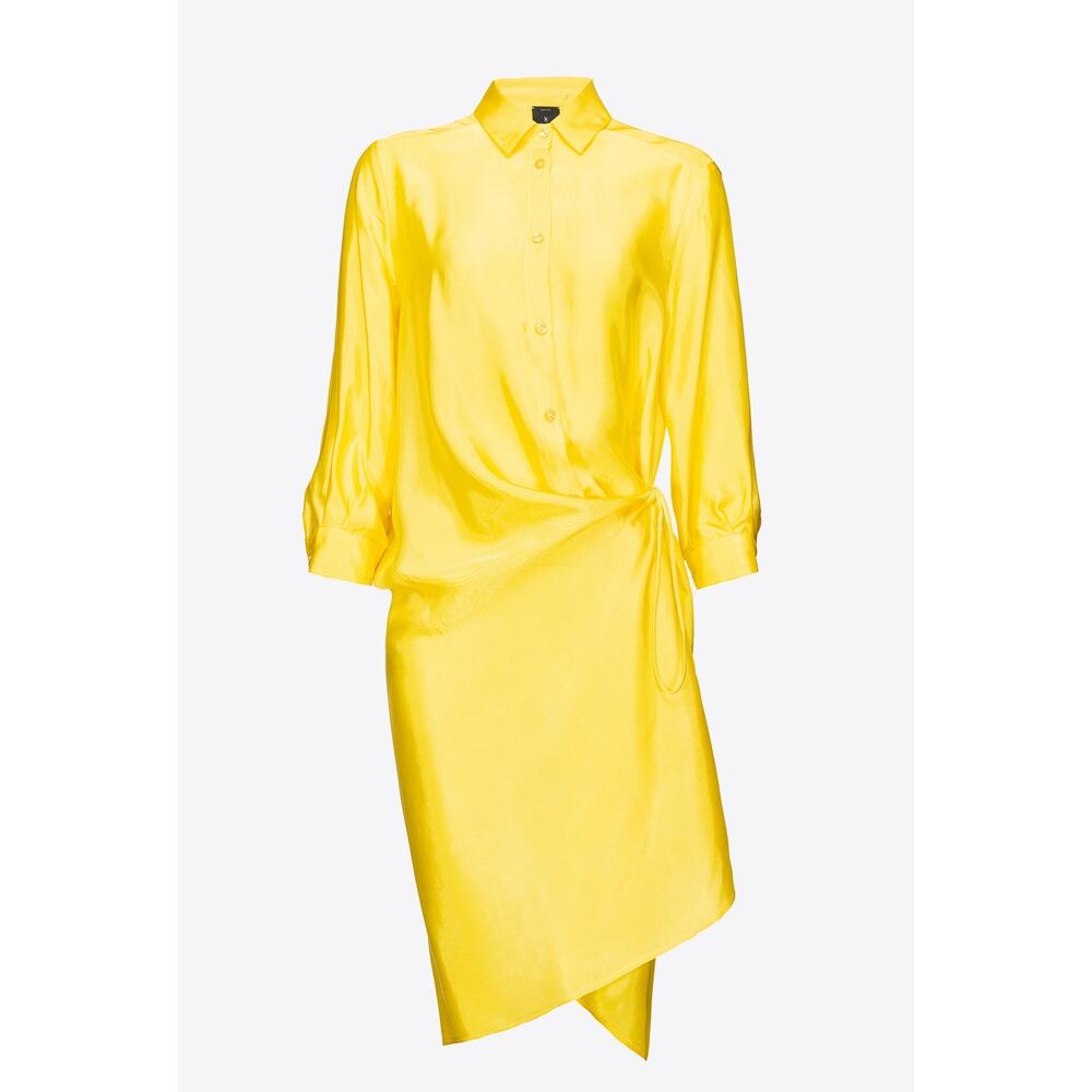 Pinko 'Limonio Abito' Yellow Collared Button Shirt Dress Size 38